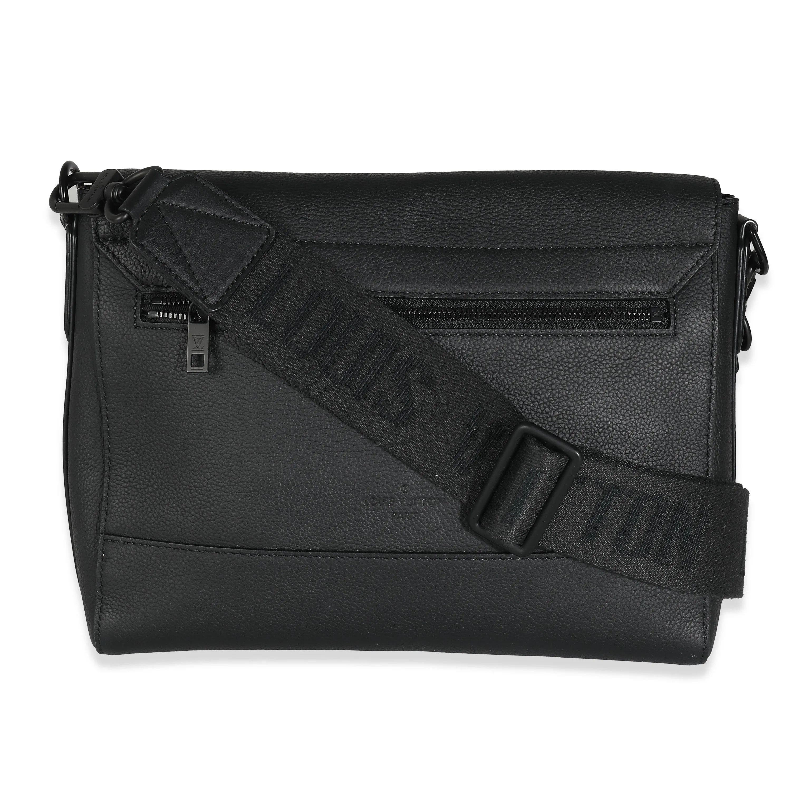 Black Grained Calf Leather Aerogram Takeoff Messenger