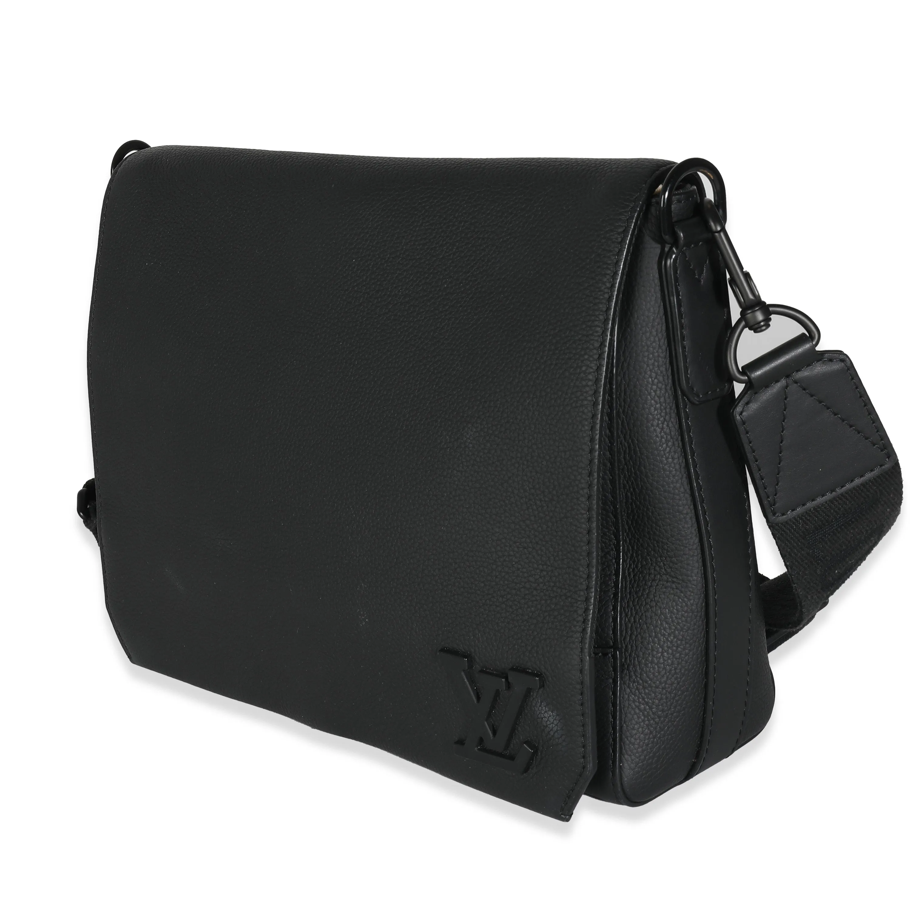Black Grained Calf Leather Aerogram Takeoff Messenger