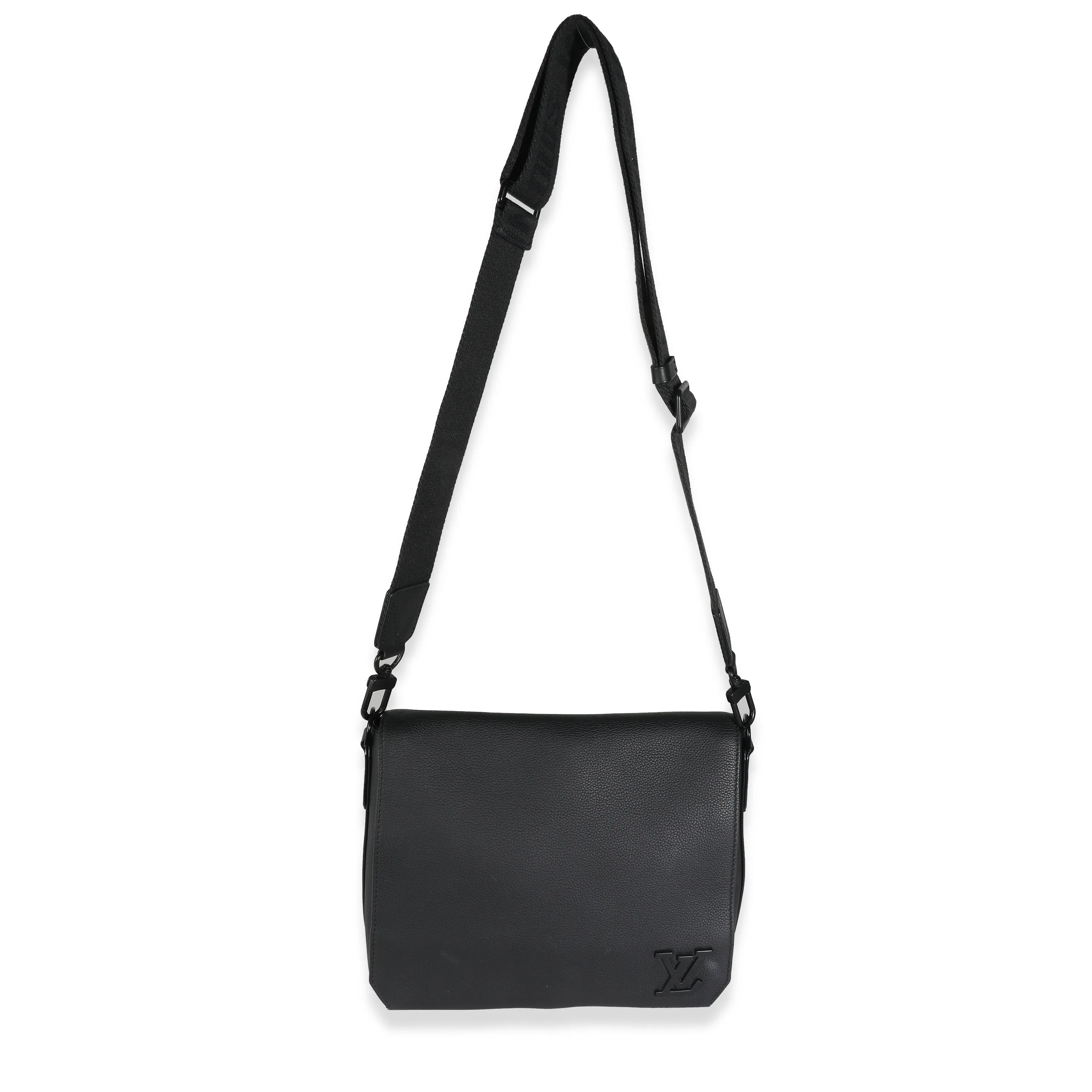 Black Grained Calf Leather Aerogram Takeoff Messenger