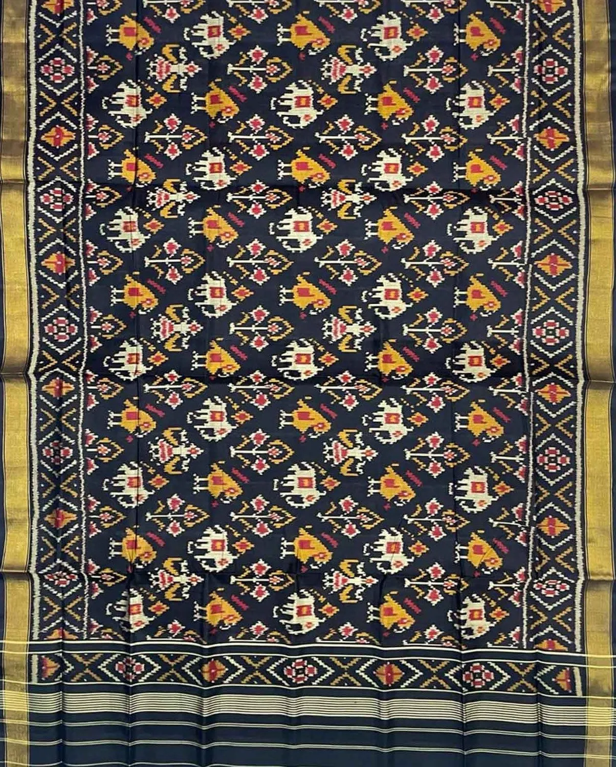 Black Patola Handloom Pure Silk Single Ikat Dupatta: Timeless Elegance in Every Thread