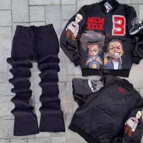 Casual retro jacket and flared pants two-piece set