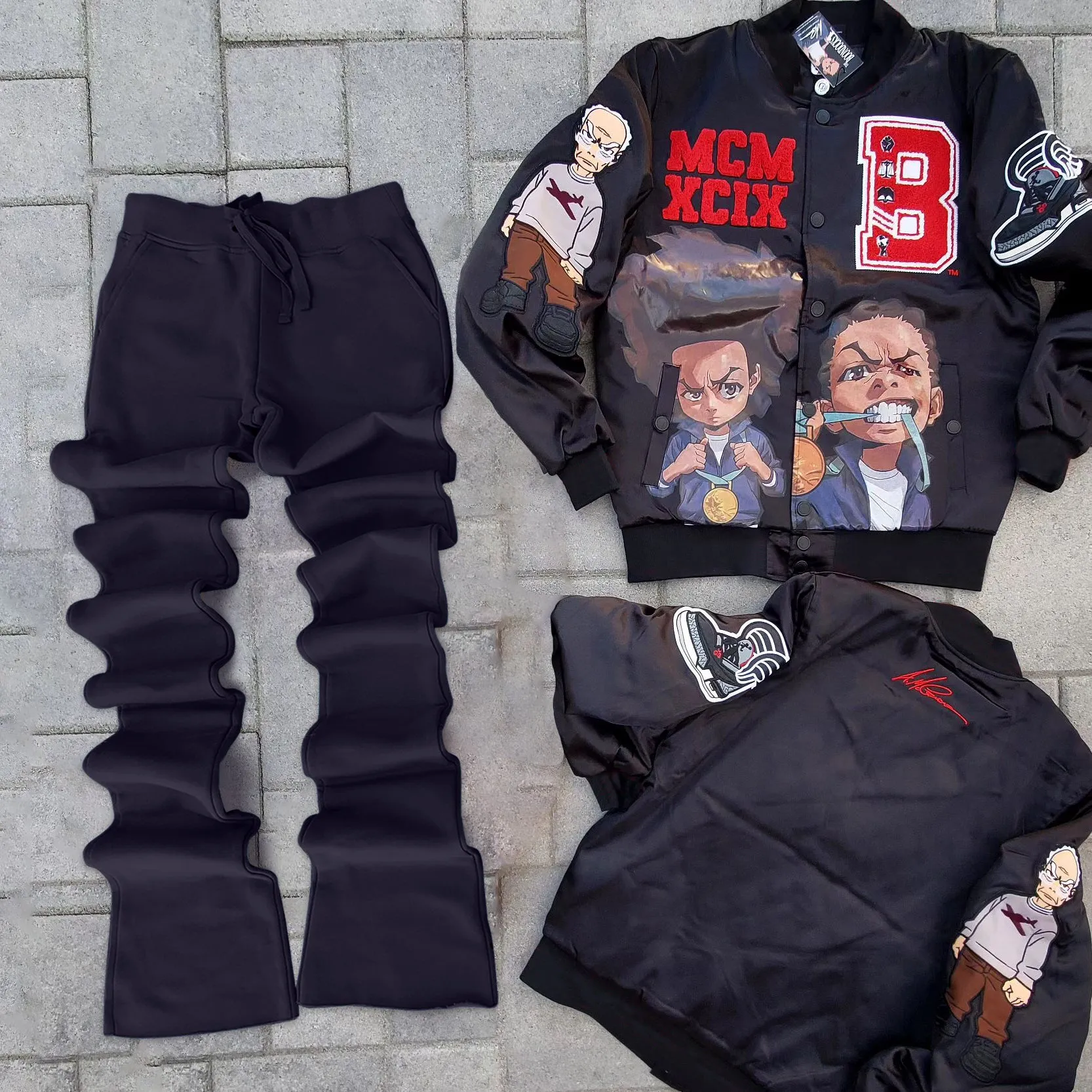 Casual retro jacket and flared pants two-piece set