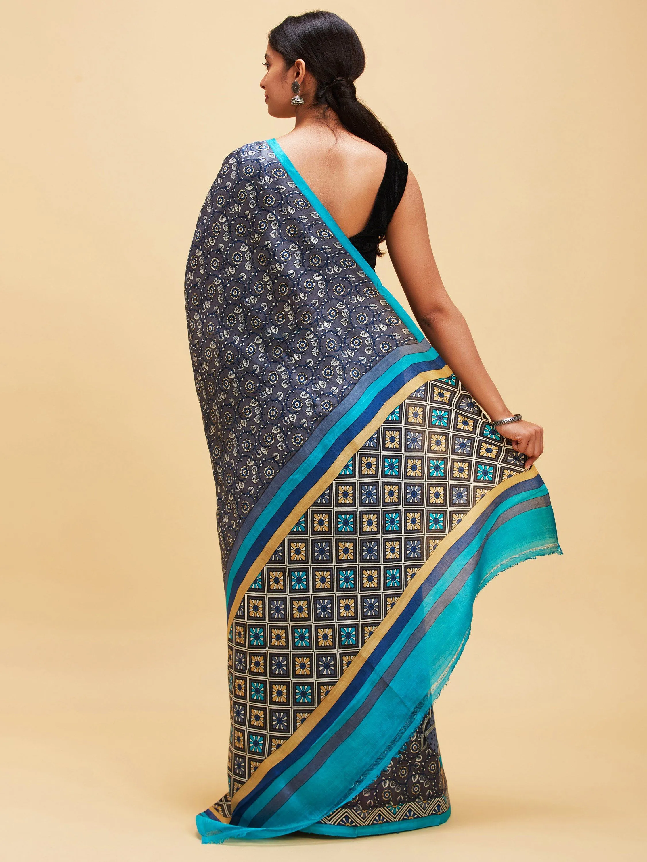 Charcoal Grey Pure Silk Saree