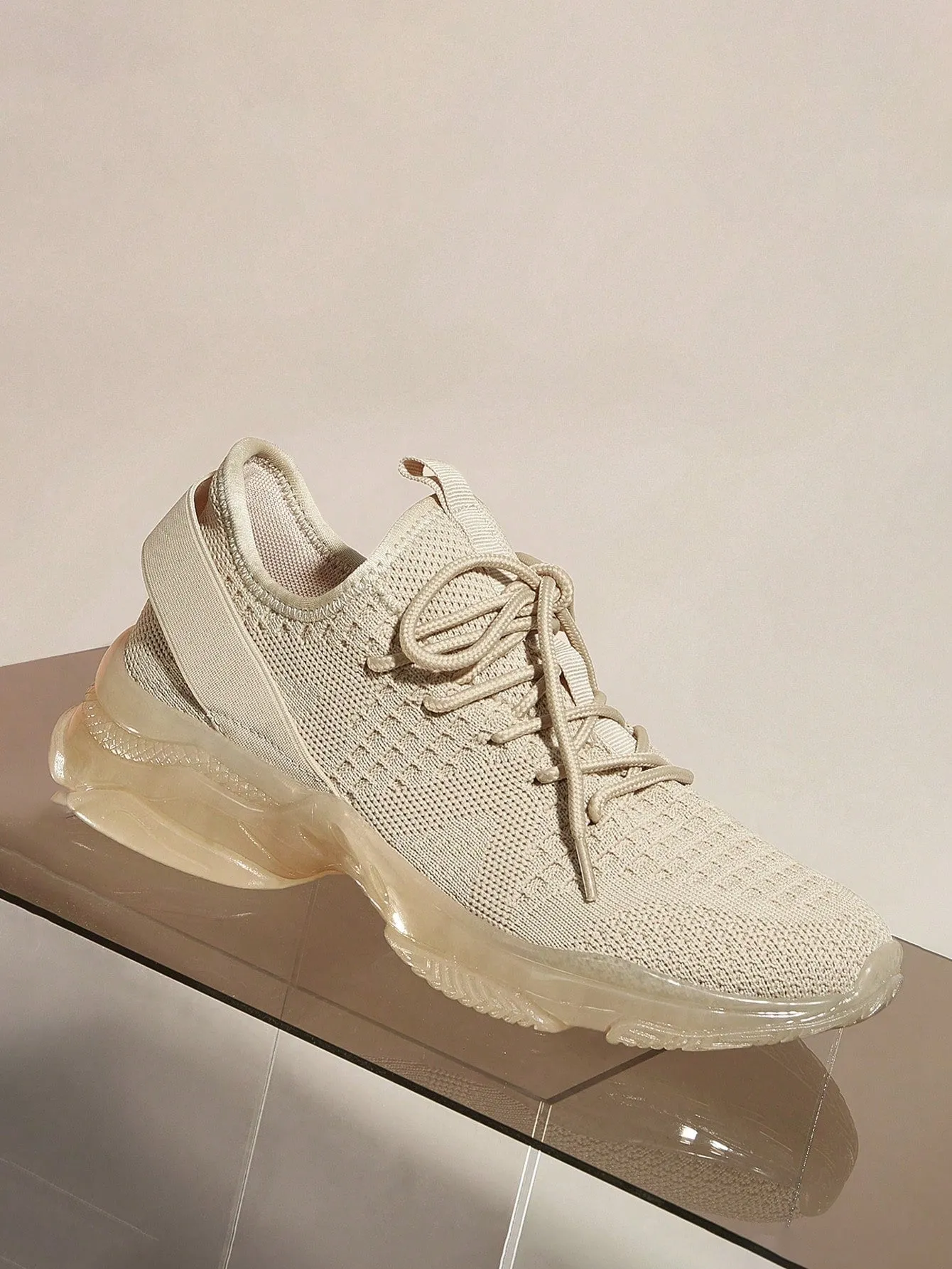 CUCCOO BASICS Women's Shoes Lightweight Knit Detail Comfortable Beige Lace-Up Front Running Shoes Vacation Shoes Summer Sale