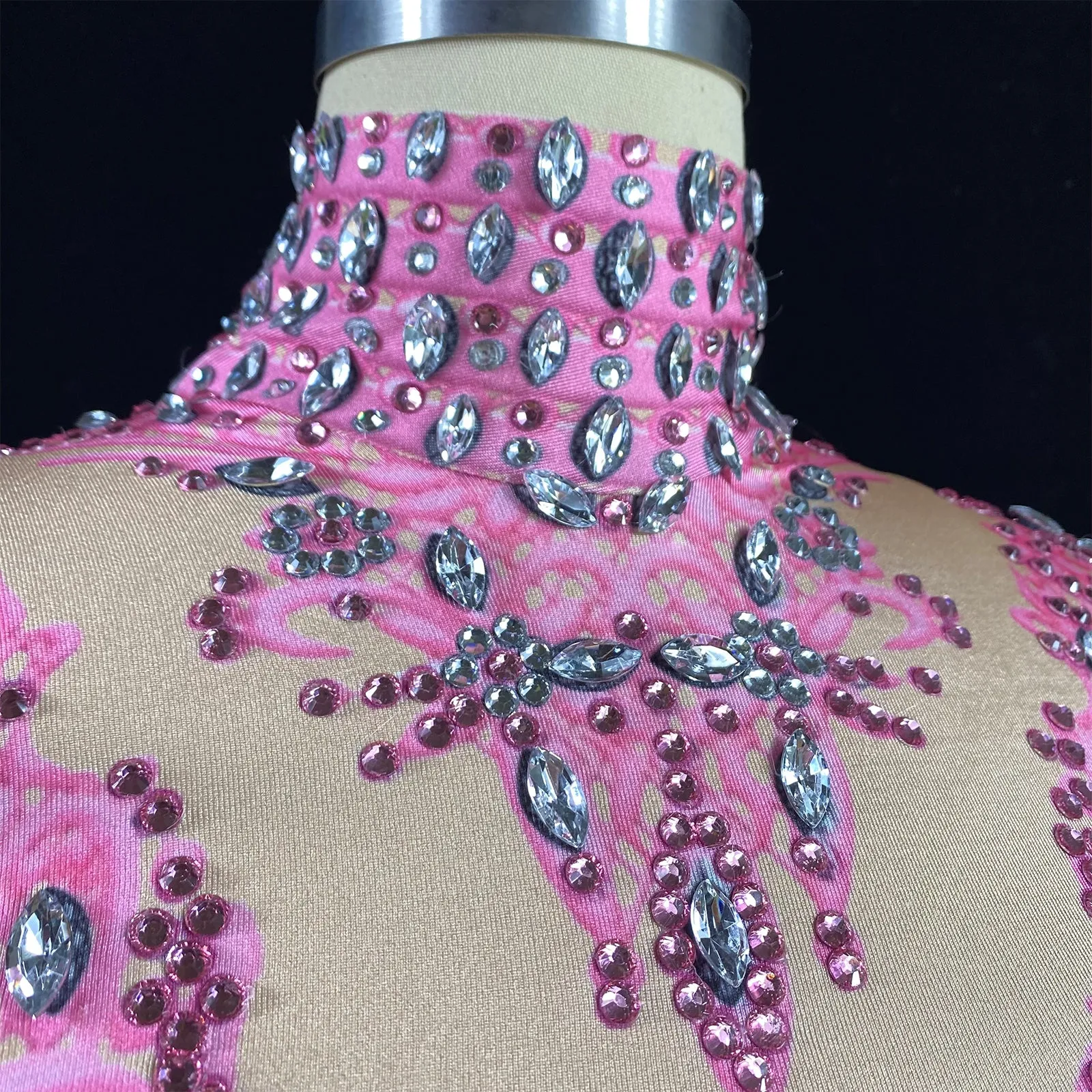 Custom Stage Singer Show Dance Rhinestone pink Bodysuit