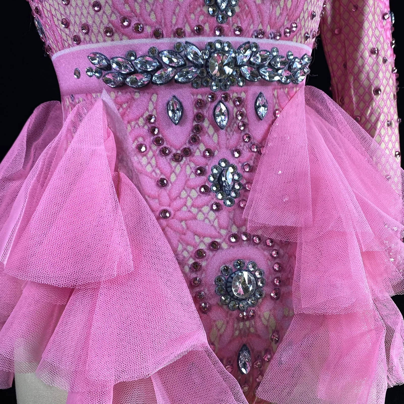 Custom Stage Singer Show Dance Rhinestone pink Bodysuit