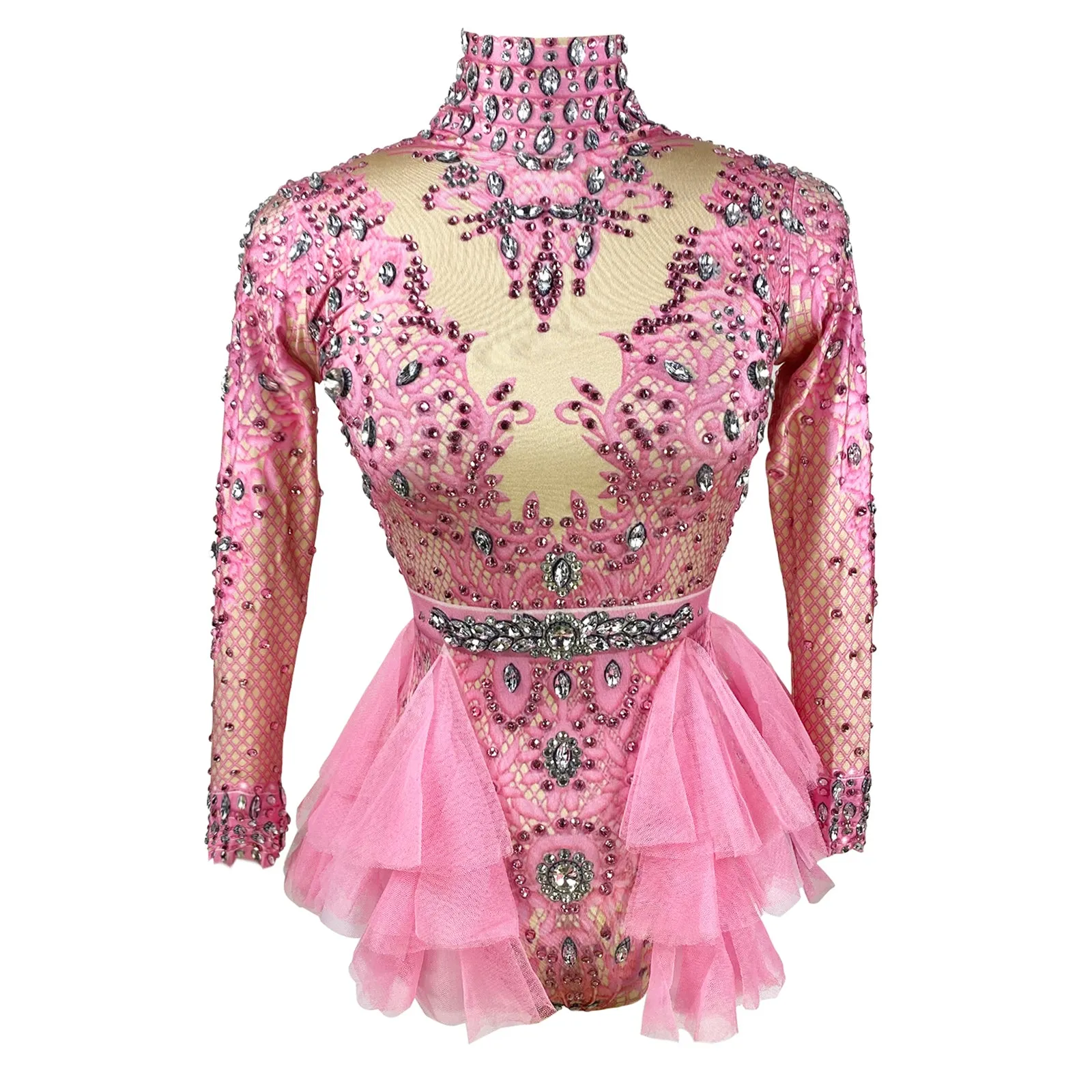 Custom Stage Singer Show Dance Rhinestone pink Bodysuit