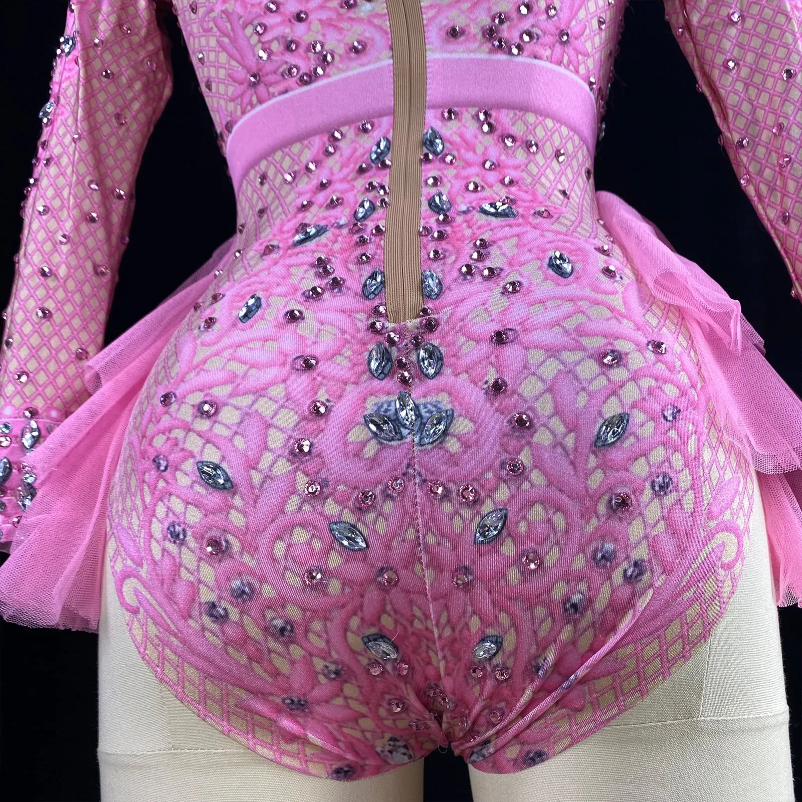 Custom Stage Singer Show Dance Rhinestone pink Bodysuit