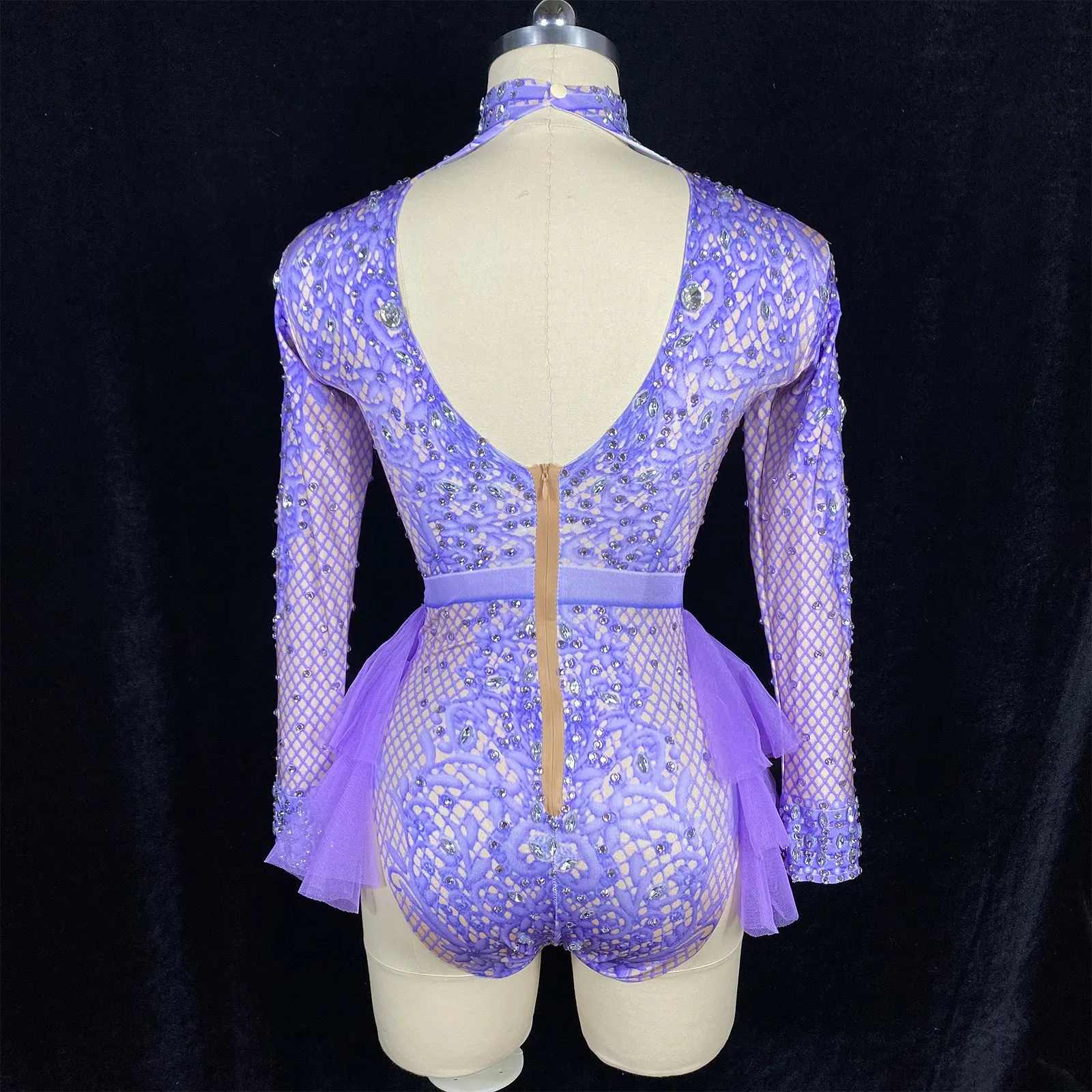Custom Stage Singer Show Dance Rhinestone purple Bodysuit