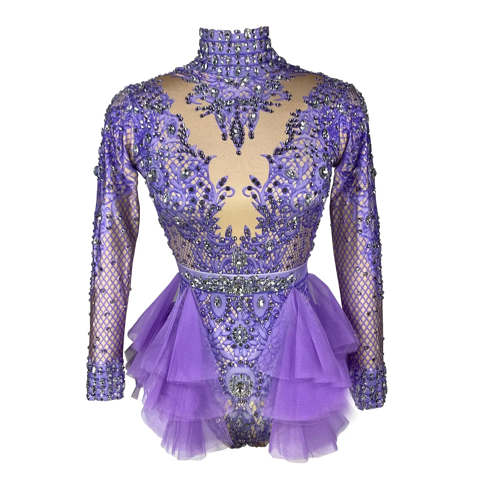 Custom Stage Singer Show Dance Rhinestone purple Bodysuit