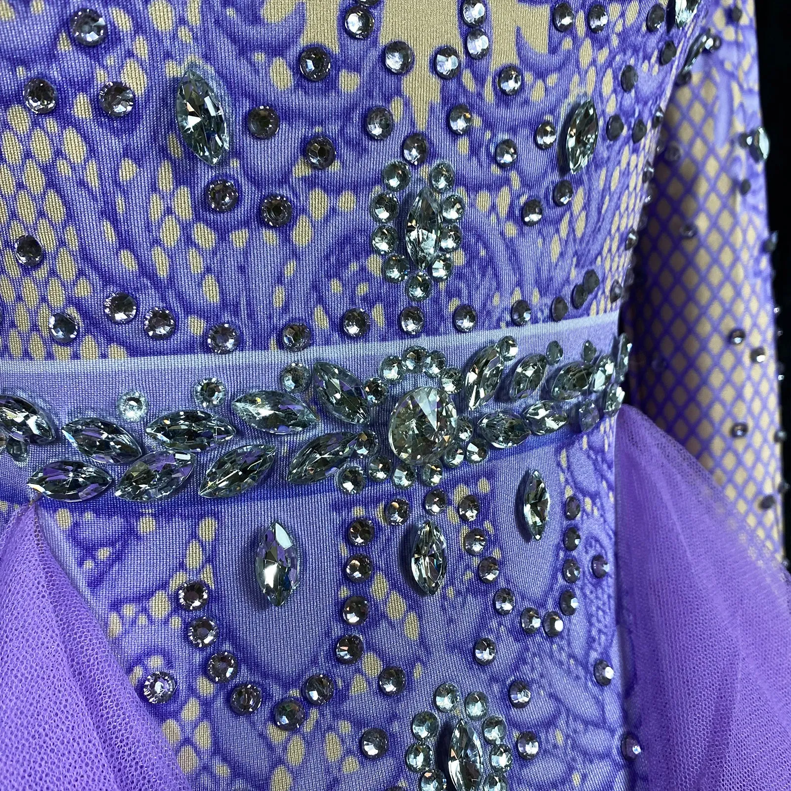 Custom Stage Singer Show Dance Rhinestone purple Bodysuit