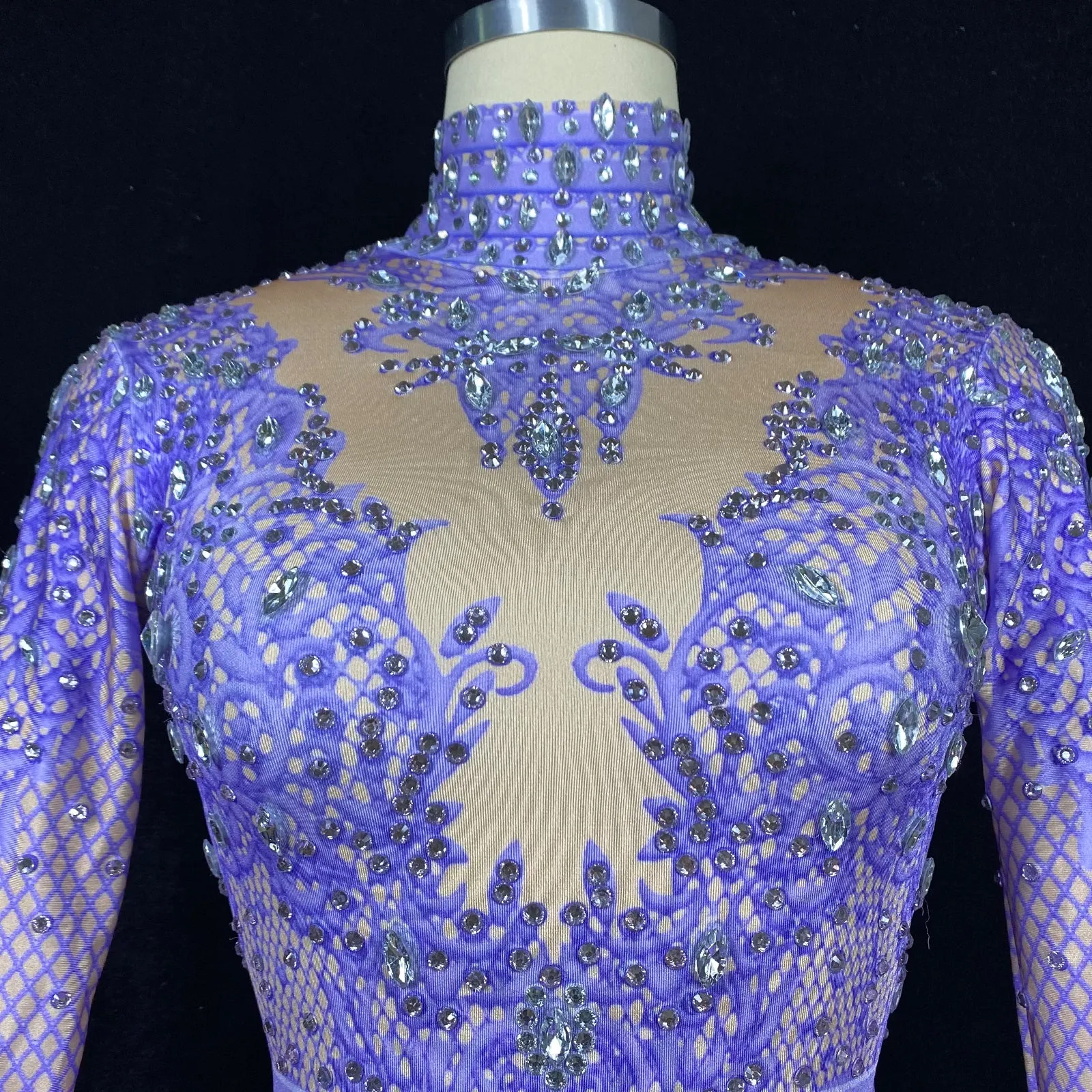 Custom Stage Singer Show Dance Rhinestone purple Bodysuit