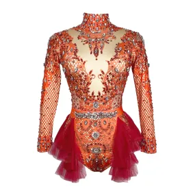 Custom Stage Singer Show Dance Rhinestone Red Bodysuit