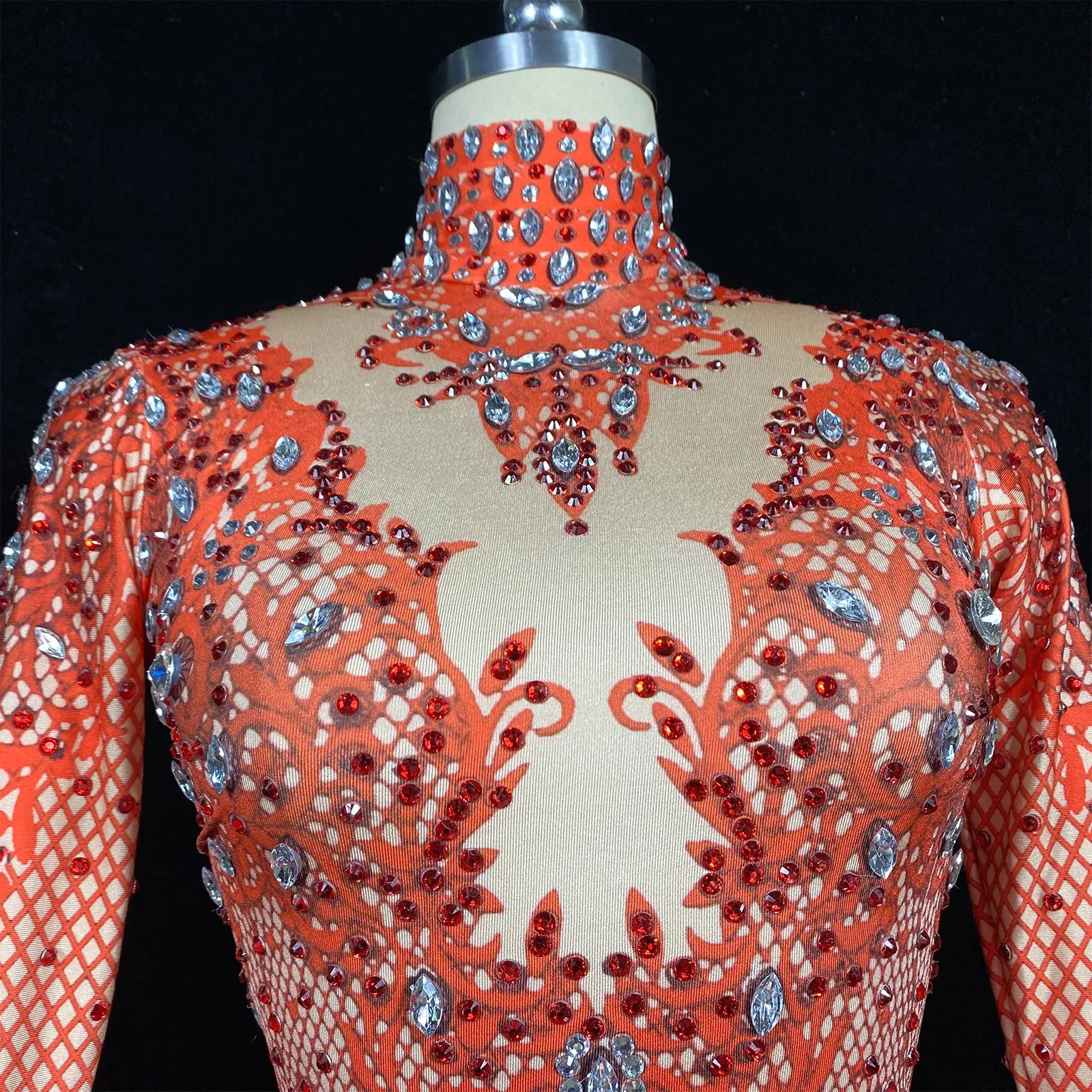 Custom Stage Singer Show Dance Rhinestone Red Bodysuit