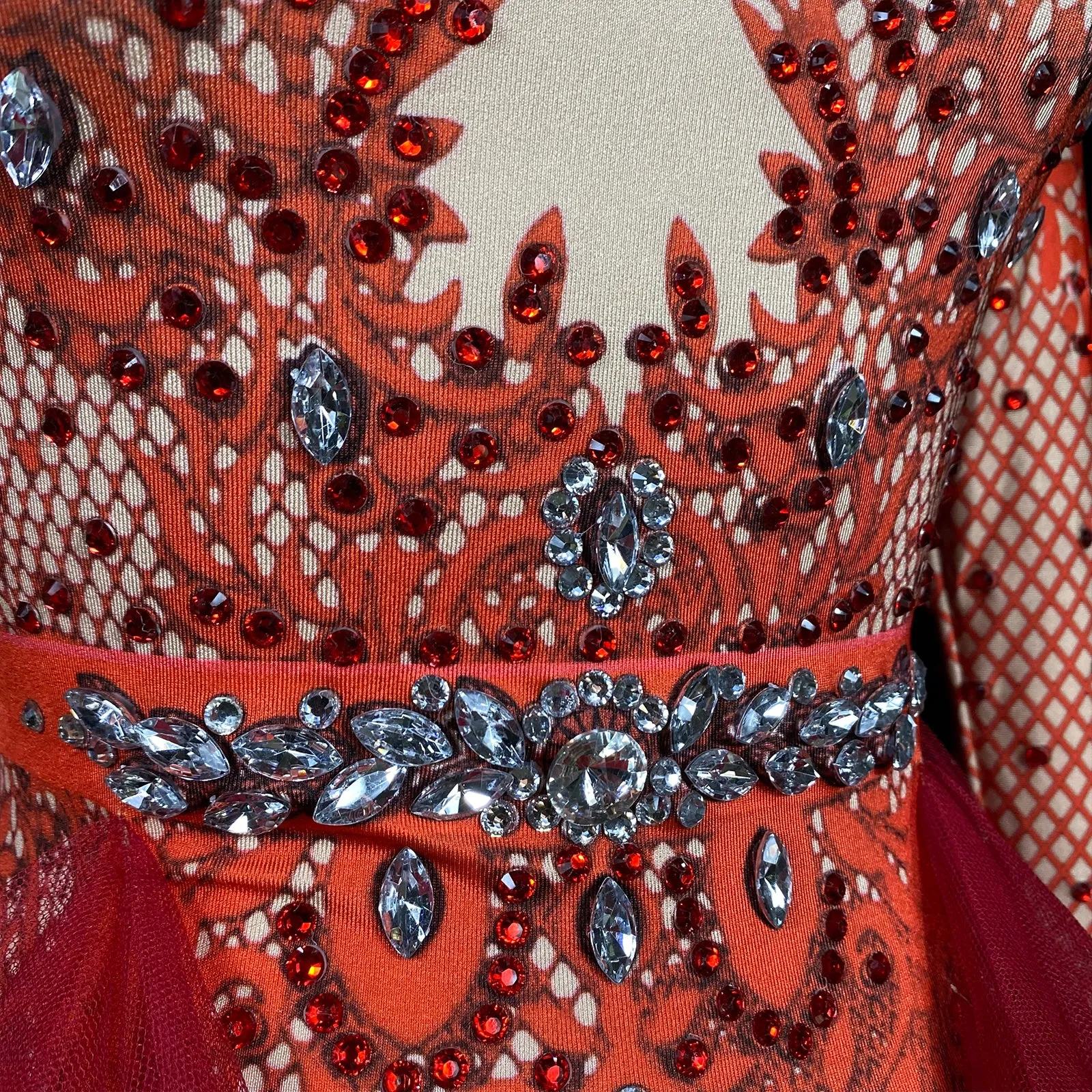 Custom Stage Singer Show Dance Rhinestone Red Bodysuit