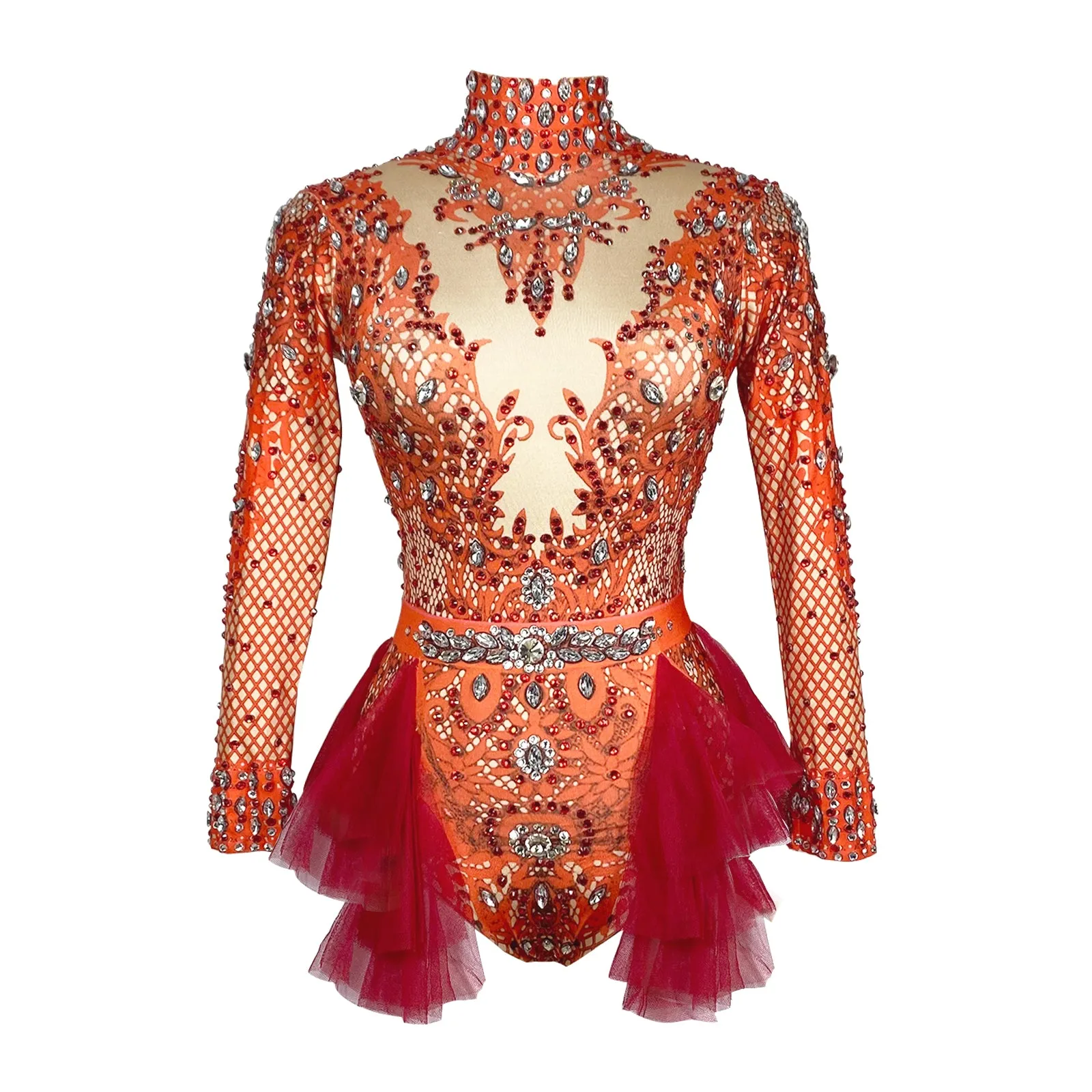 Custom Stage Singer Show Dance Rhinestone Red Bodysuit