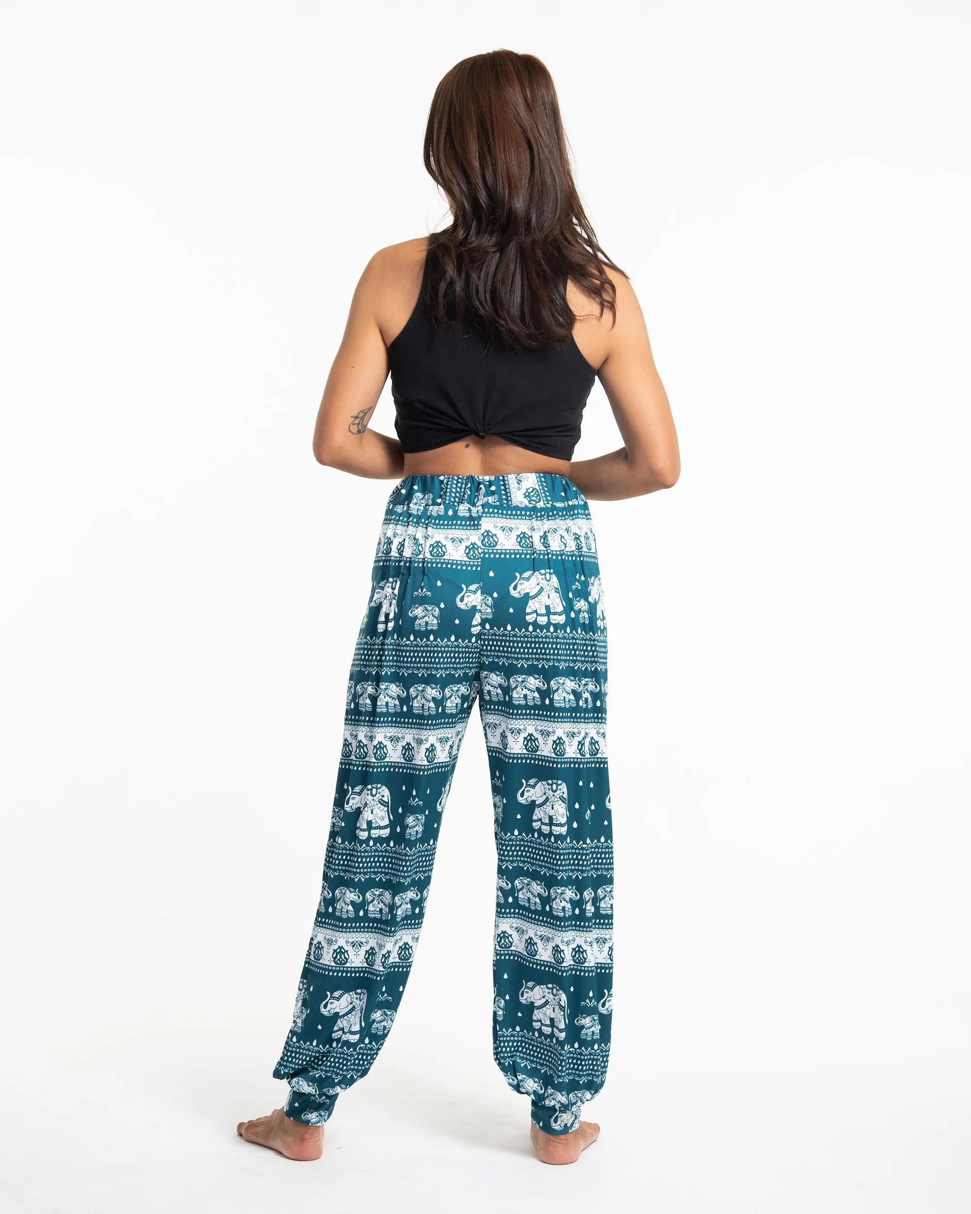 Eco-Friendly Elephant Print Women Harem Pants in Teal