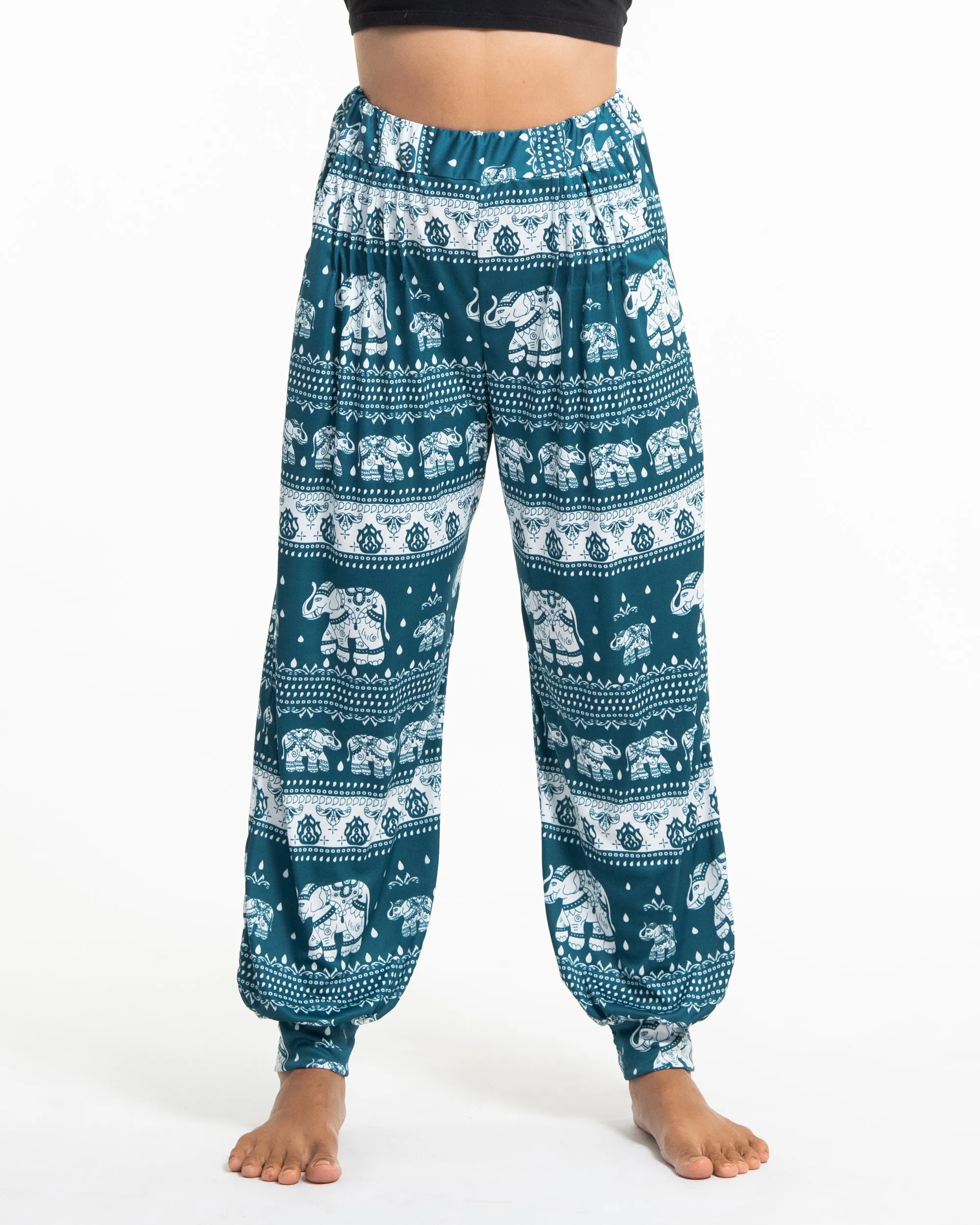Eco-Friendly Elephant Print Women Harem Pants in Teal