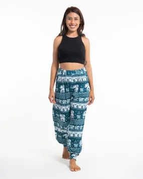 Eco-Friendly Elephant Print Women Harem Pants in Teal