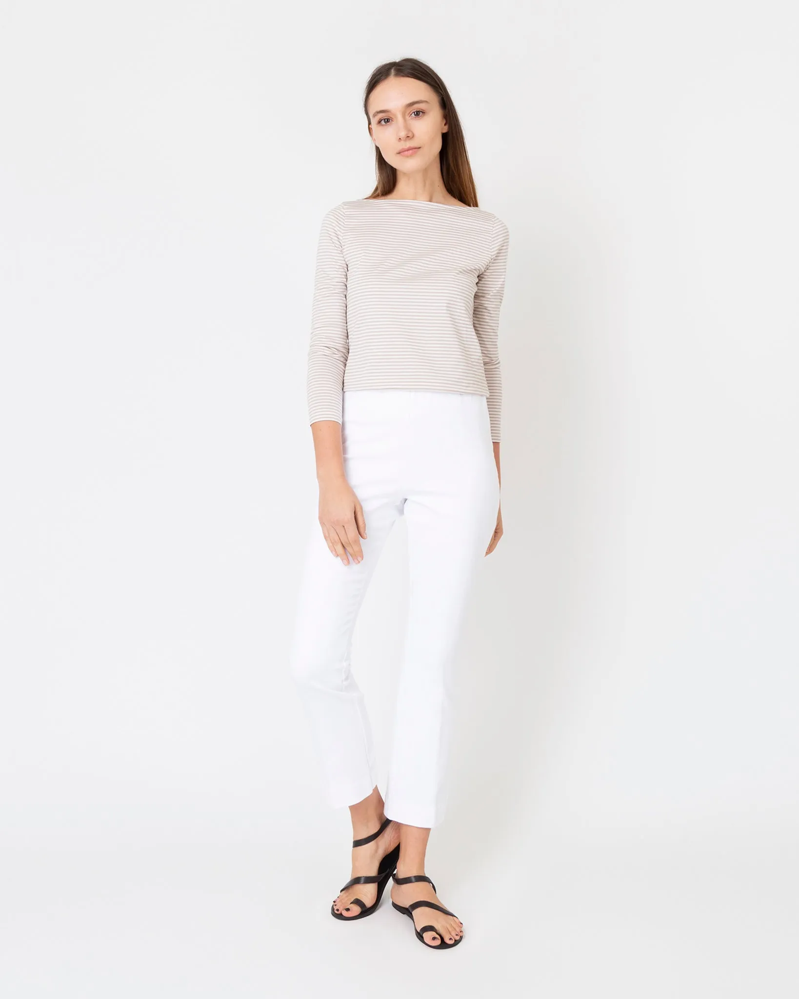 Faye Flare Cropped Pant in White Garment-Dyed Stretch Twill