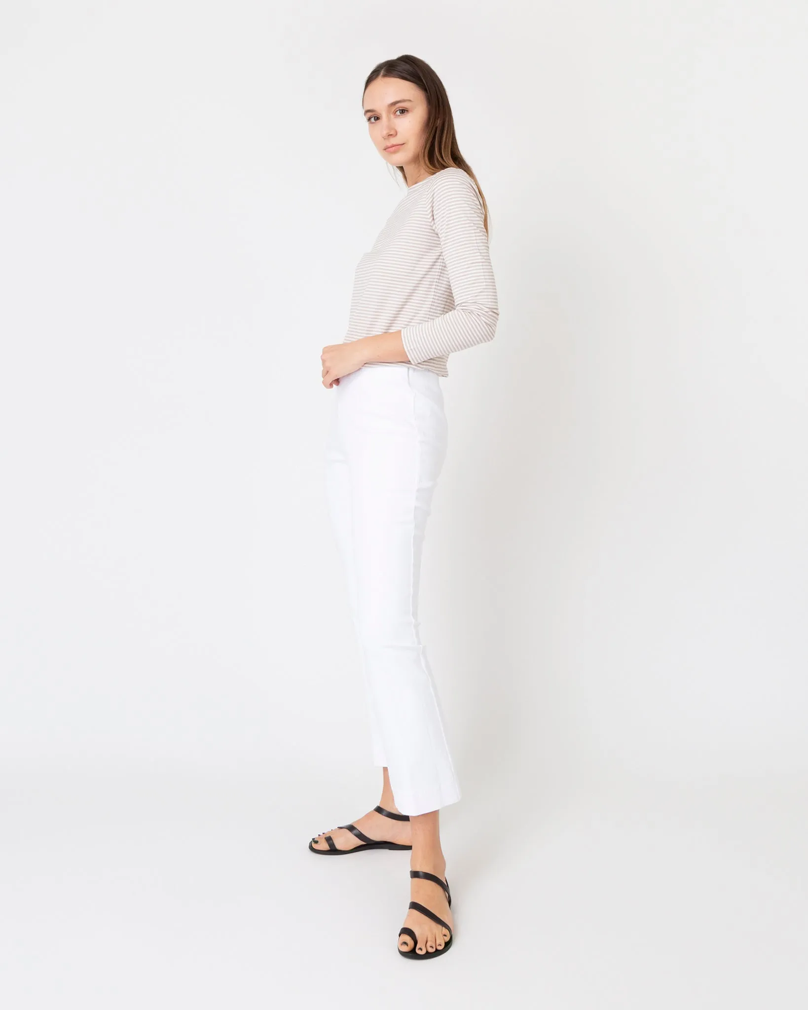 Faye Flare Cropped Pant in White Garment-Dyed Stretch Twill