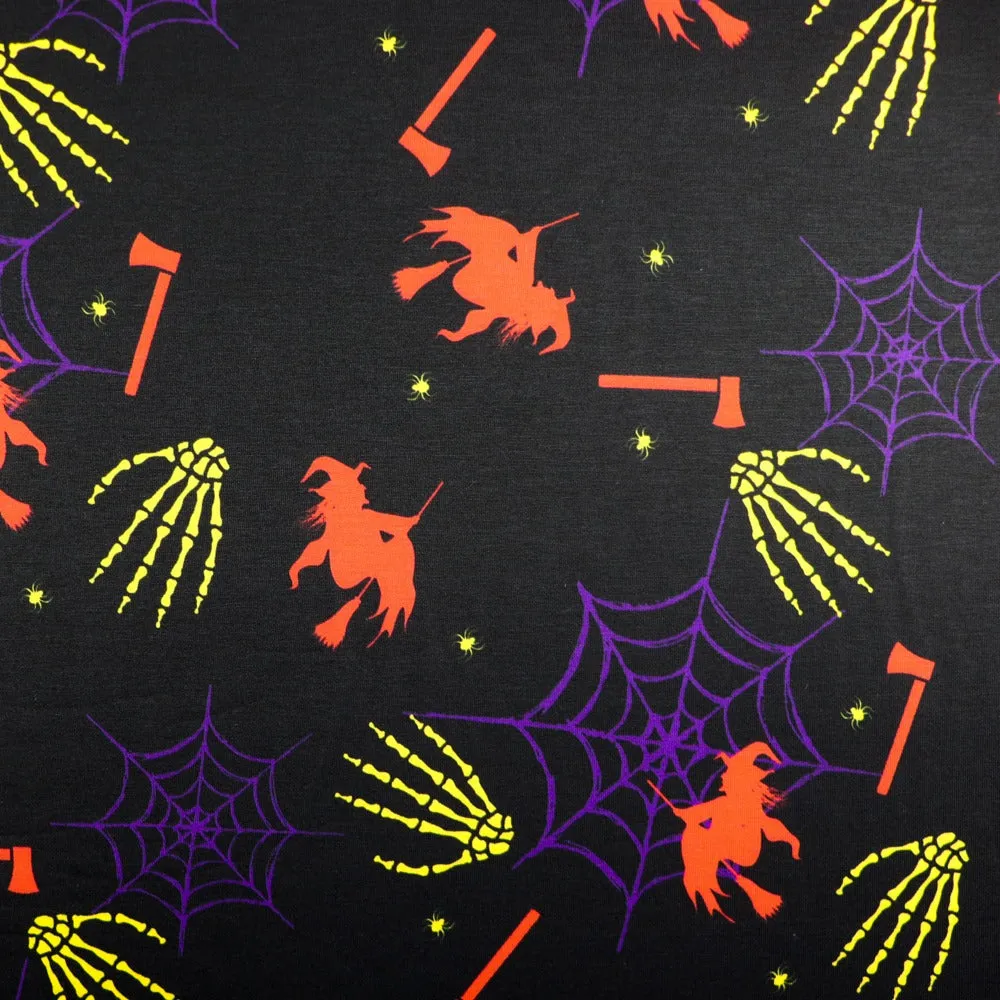 FS327 Halloween Witch Spun Polyester Jersey Knit Stretch Fabric Black