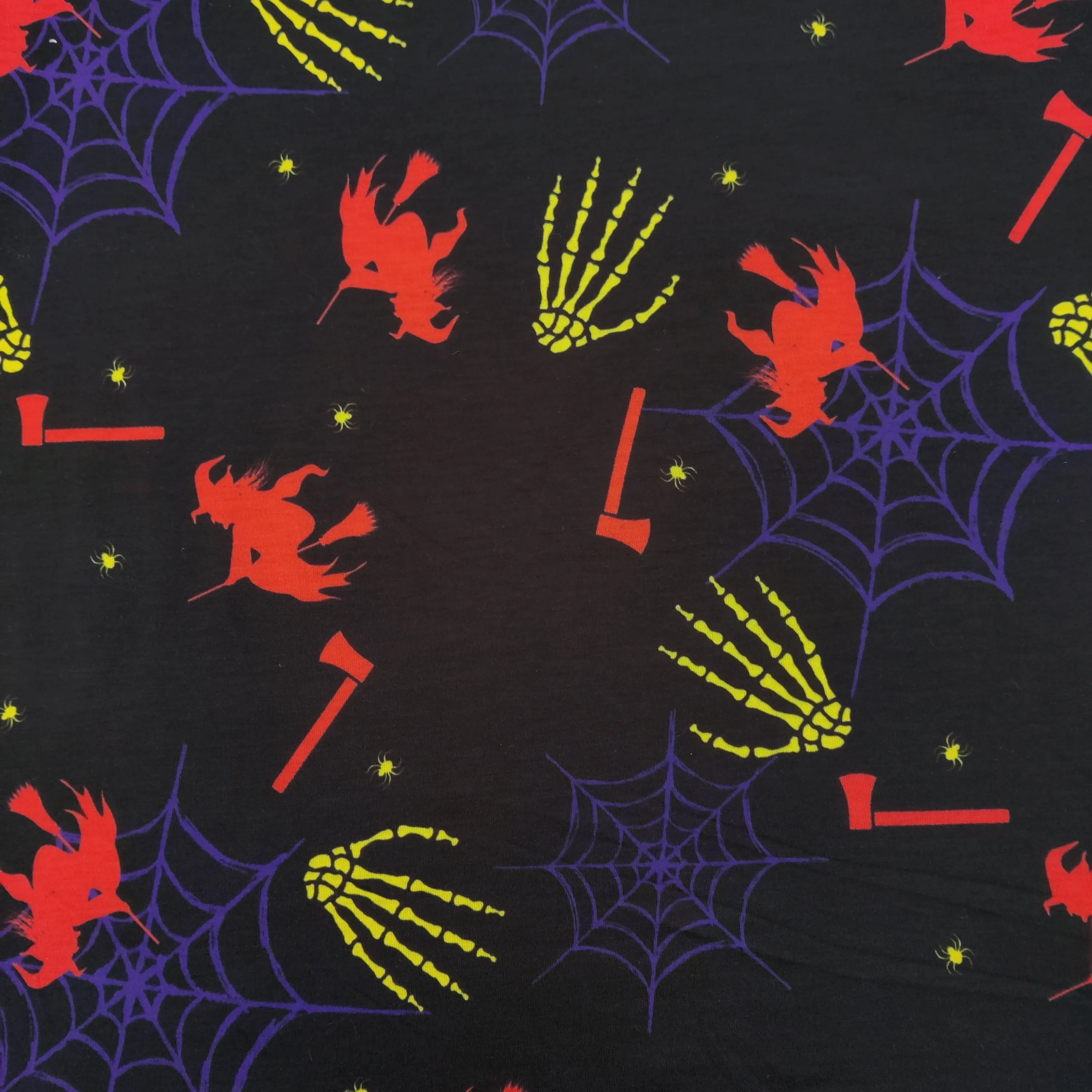 FS327 Halloween Witch Spun Polyester Jersey Knit Stretch Fabric Black