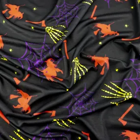 FS327 Halloween Witch Spun Polyester Jersey Knit Stretch Fabric Black