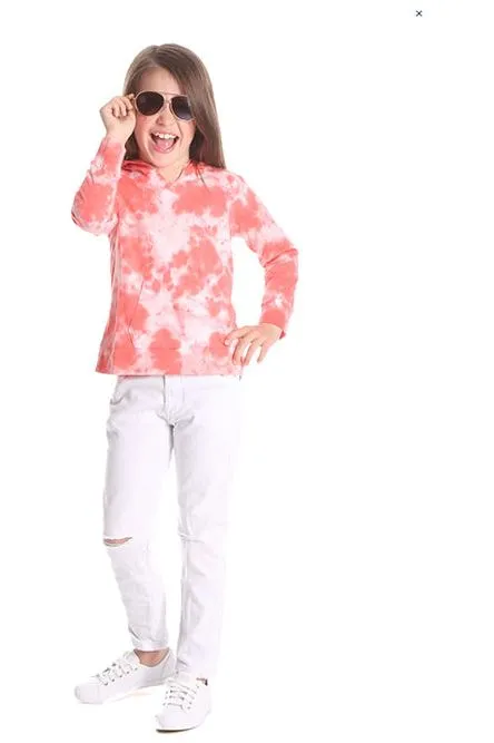 Girls Coral Tie Dye Hoodie