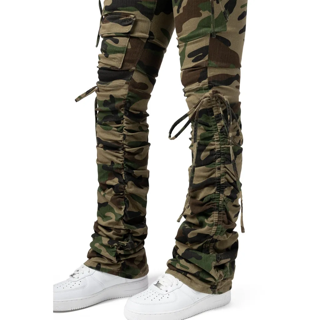 High Rise Strap Bootcut Twill Pants - Wood Camo