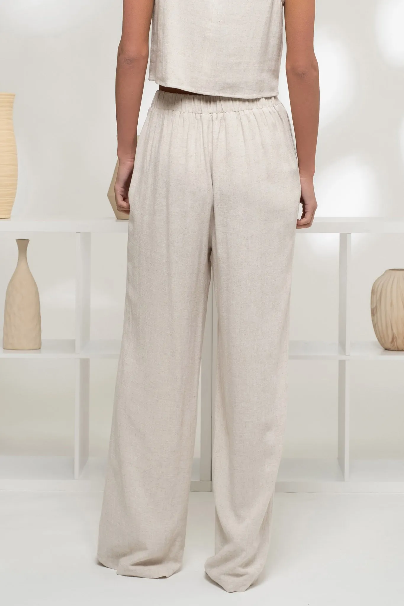 High Waist Linen Blend Pants