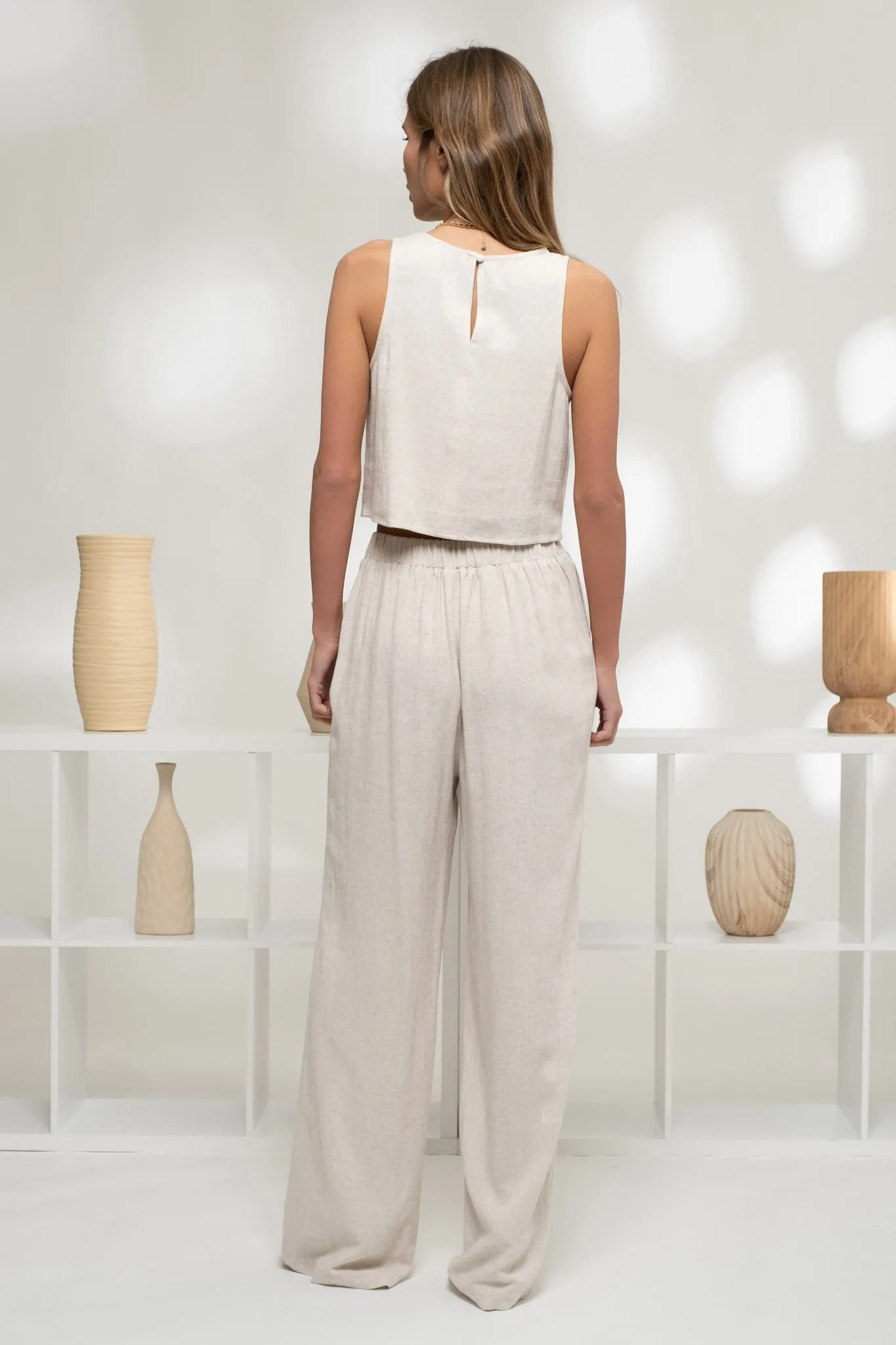 High Waist Linen Blend Pants