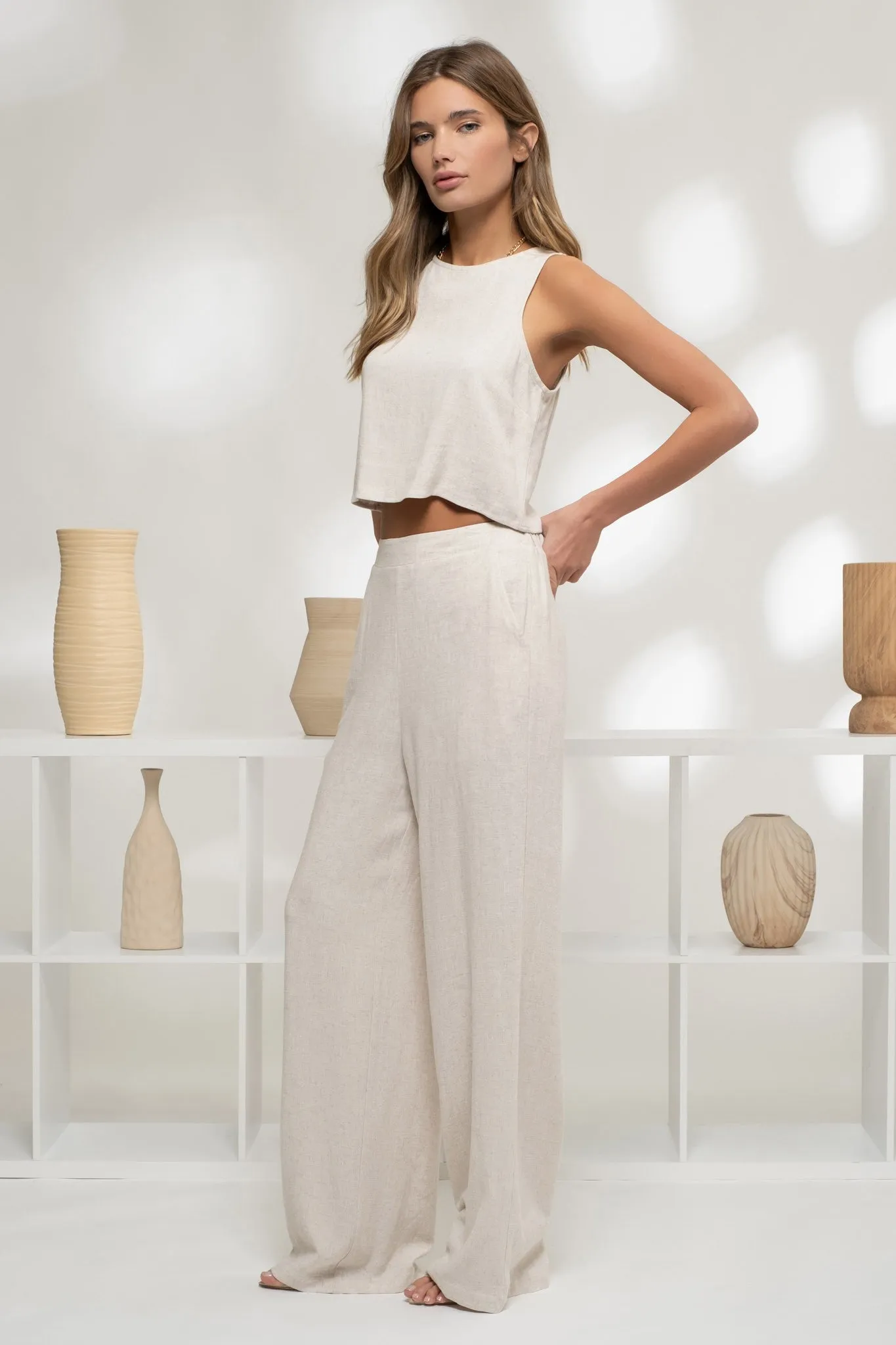 High Waist Linen Blend Pants