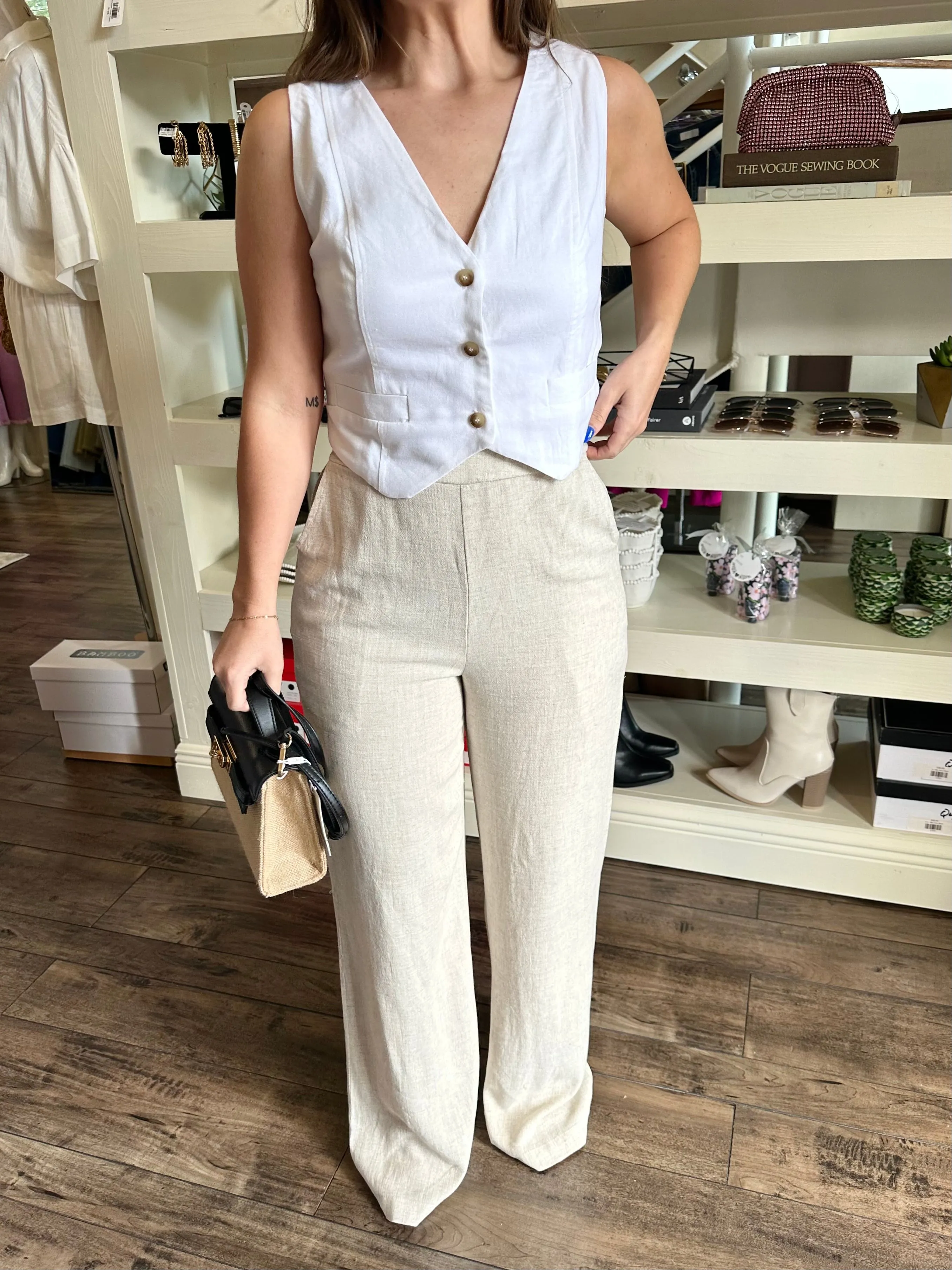 High Waist Linen Blend Pants