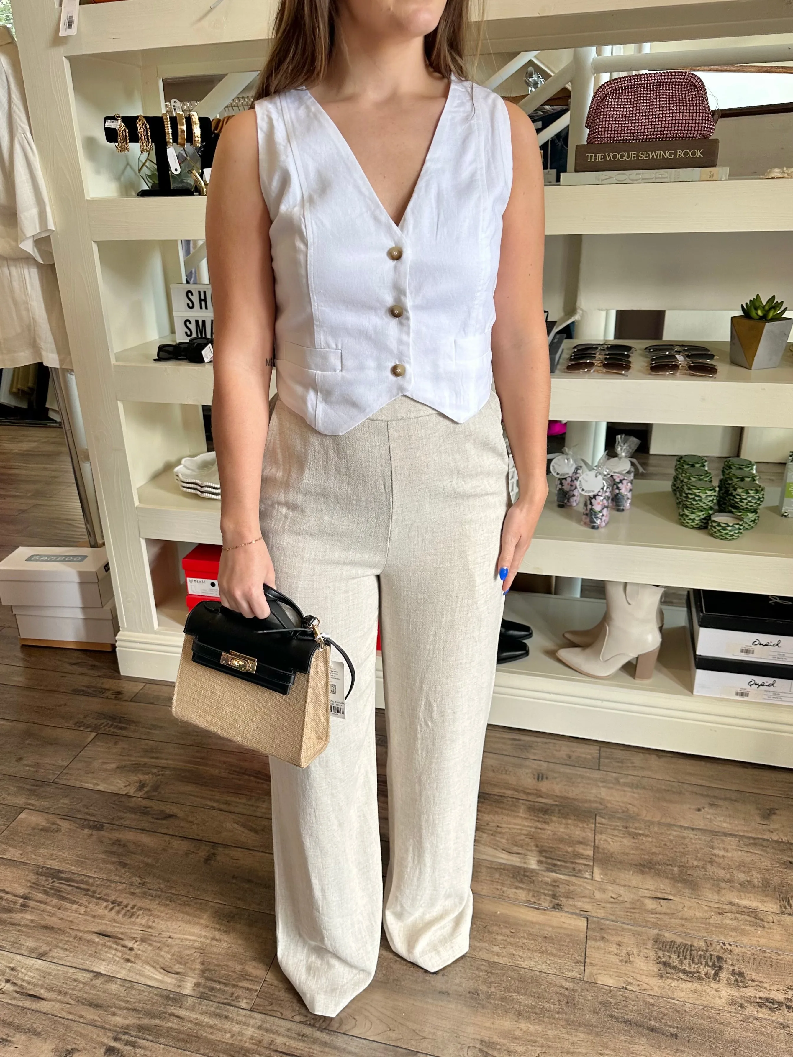 High Waist Linen Blend Pants
