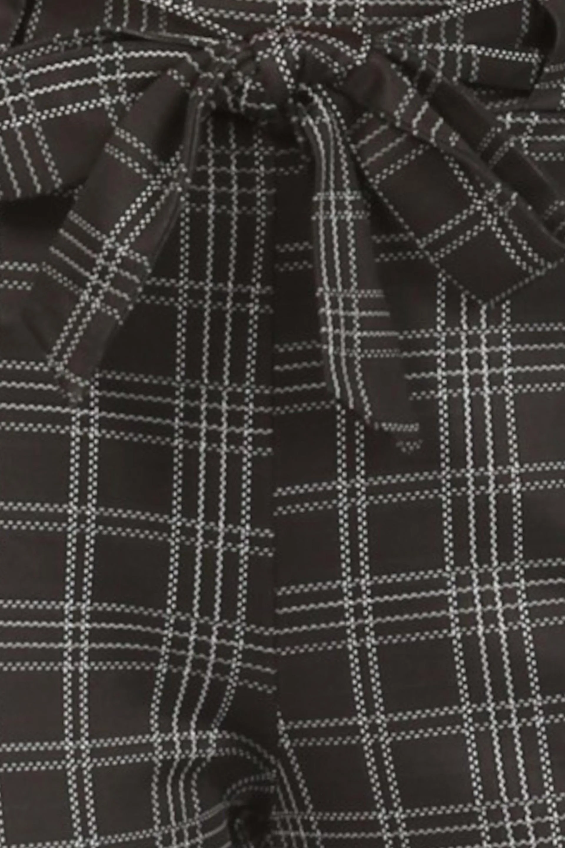 High Waist Slim Fit Pants With Waist Tie & Pockets - Black & White Plaid