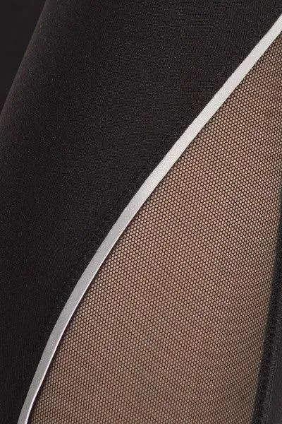 High Waist Tummy Control Sports Leggings With Side Mesh Pockets & Reflective Leg Detail - Black