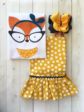 Hipster Glitter Fox Single Ruffle Pant Set