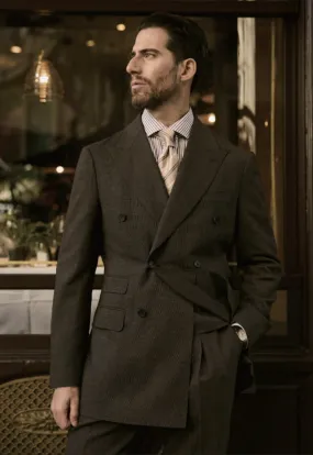 Italian Brown POW /Wool -Spandex/ Two Piece Suit/ Weft Stretch / Wrinkle Resistant