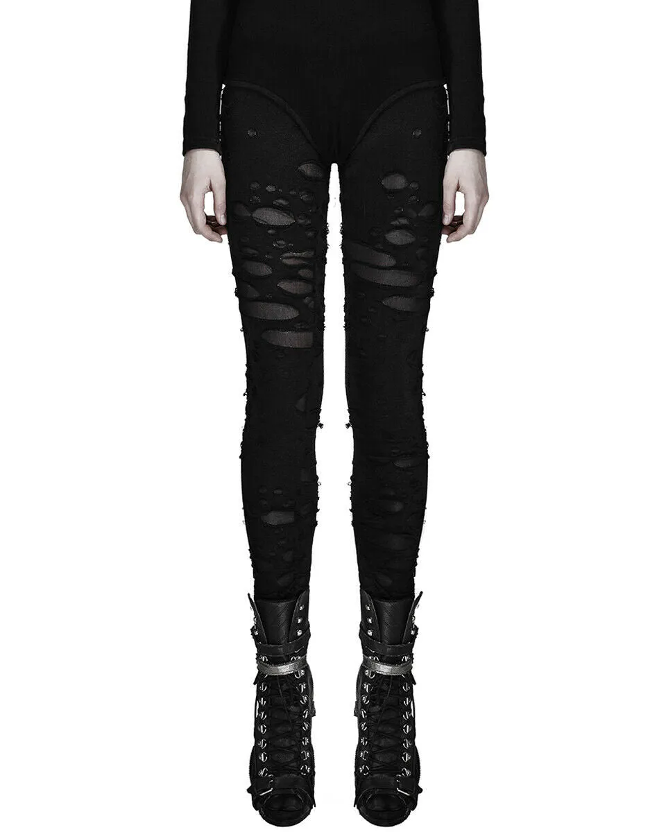 K099 Corrosion Womens Shredded Dieselpunk Leggings - Black