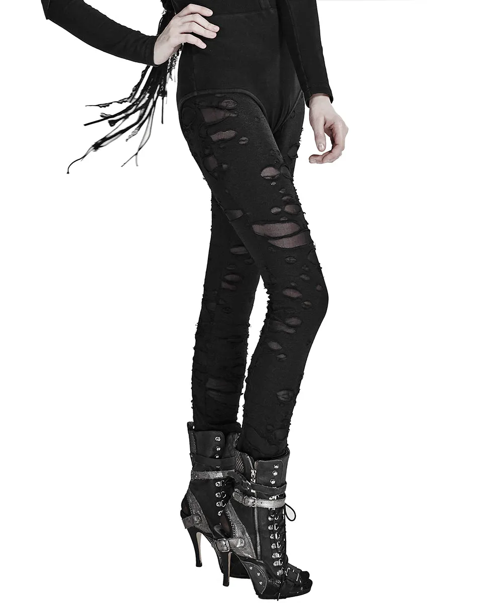 K099 Corrosion Womens Shredded Dieselpunk Leggings - Black