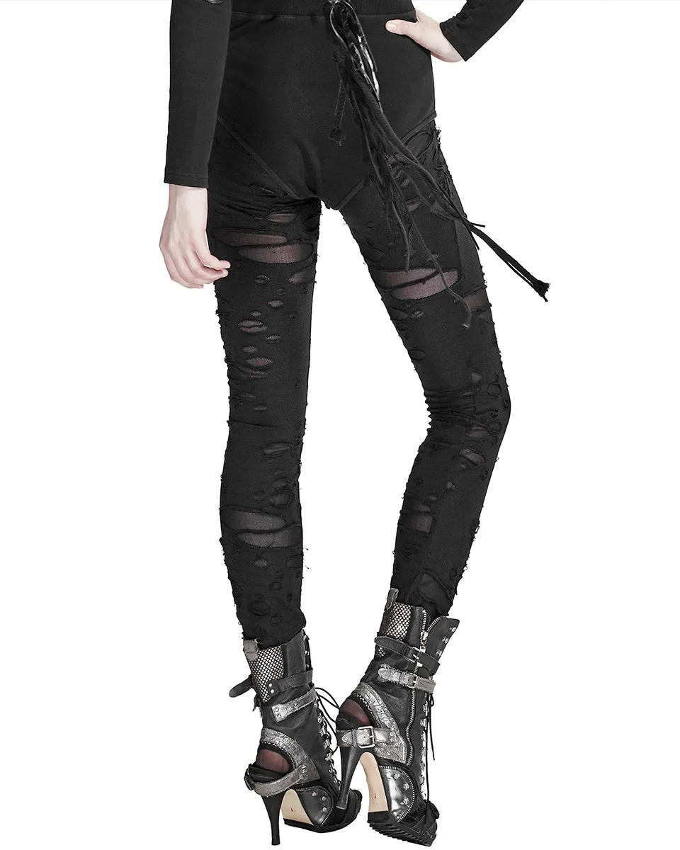 K099 Corrosion Womens Shredded Dieselpunk Leggings - Black