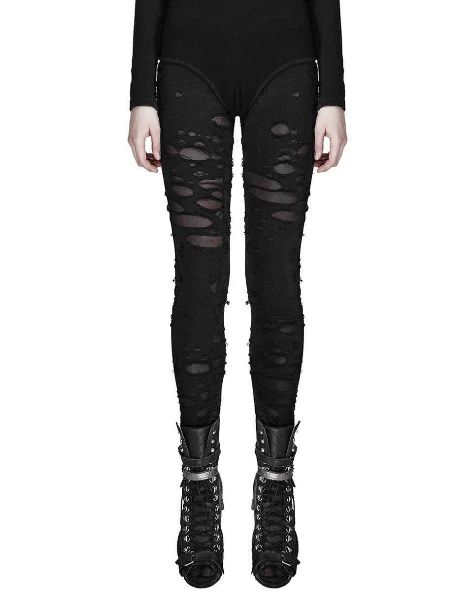 K099 Corrosion Womens Shredded Dieselpunk Leggings - Black
