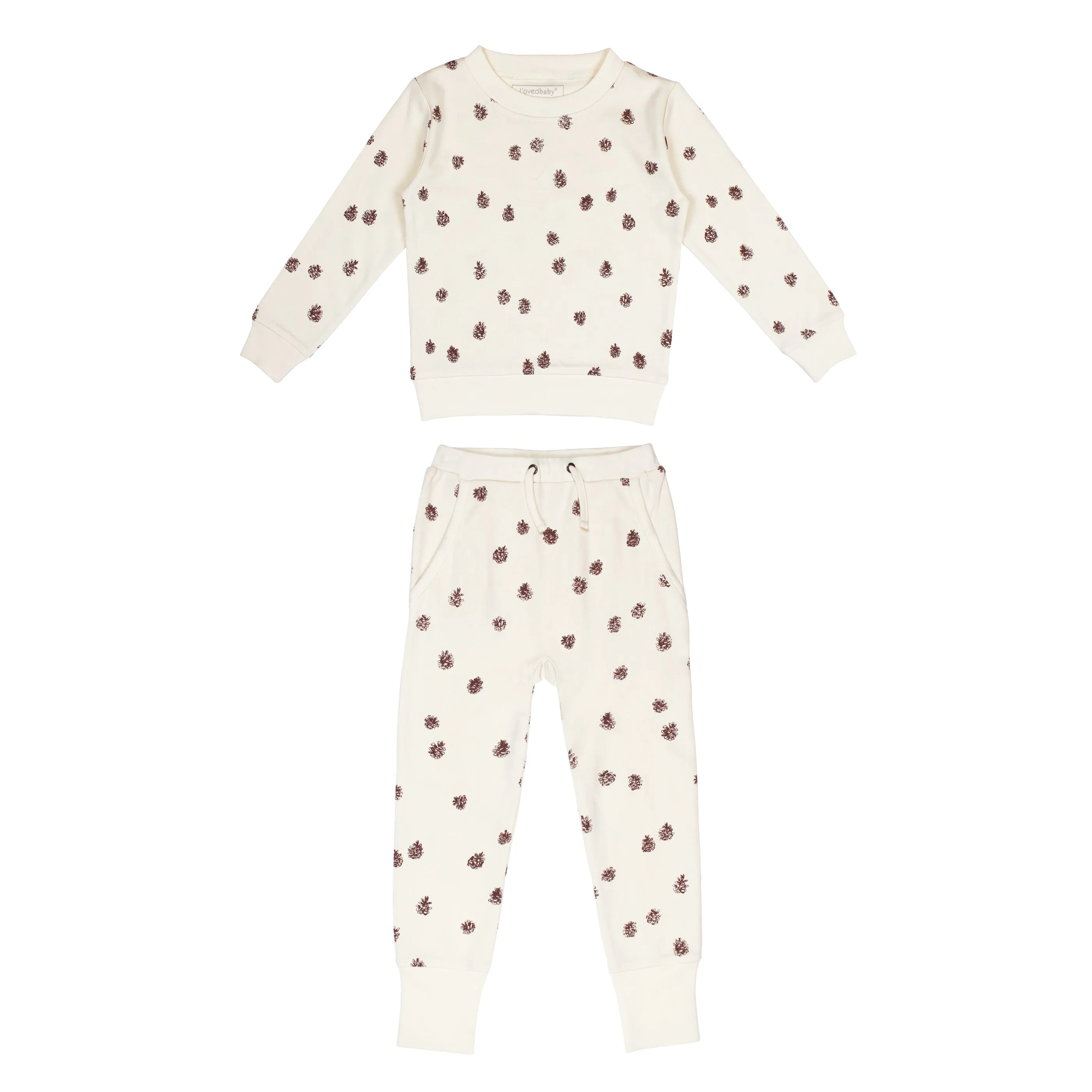 Kids' Printed Sweatshirt & Jogger Set in Buttercream Pinecone