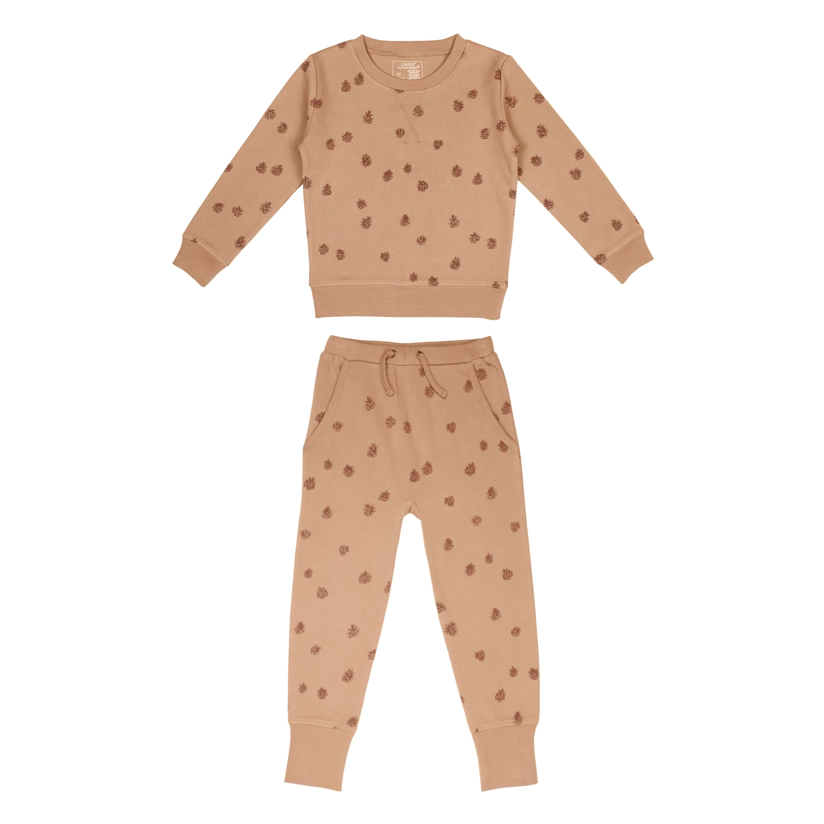 Kids' Printed Sweatshirt & Jogger Set in Nutmeg Pinecone