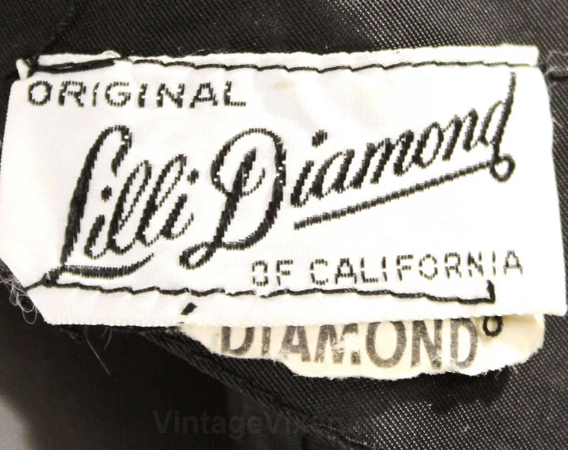 Large 1950s Black Cocktail Dress - Size 12 Fitted Lace Hourglass by Lilli Diamond - Rhinestone Straps - 50s Designer Glamour Girl - Waist 31