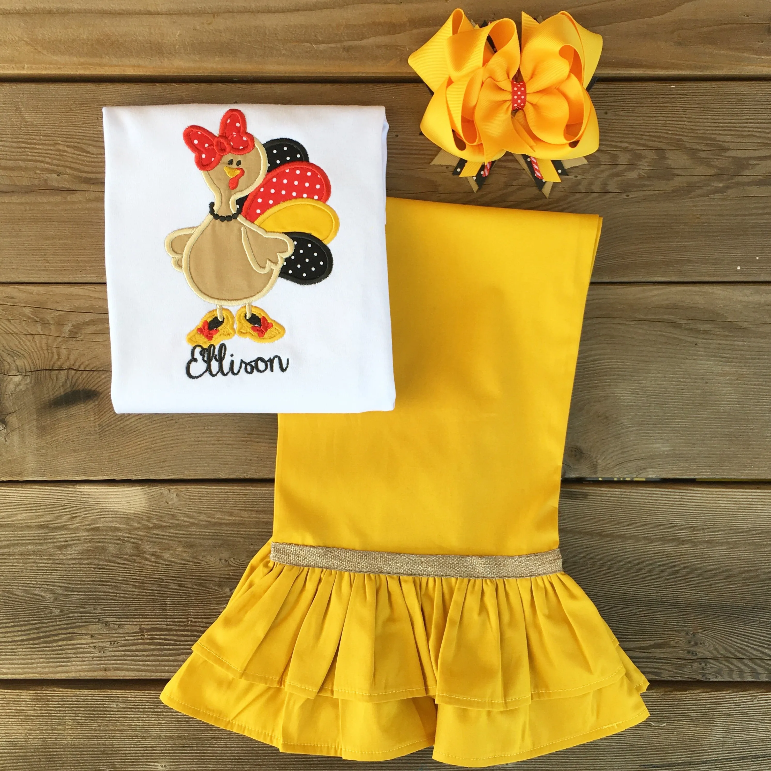 Miss Priss Turkey Embroidered Ruffled Pant Set