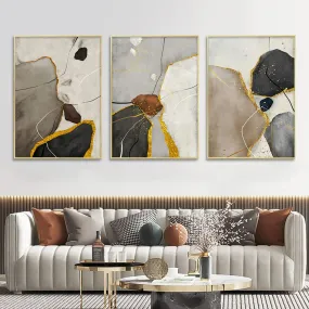 Modern Abstract Geomorphic Wall Art Neutral Colors Black Gray Beige Golden Fine Art Canvas Prints For Living Room Scandinavian Home Office Decor