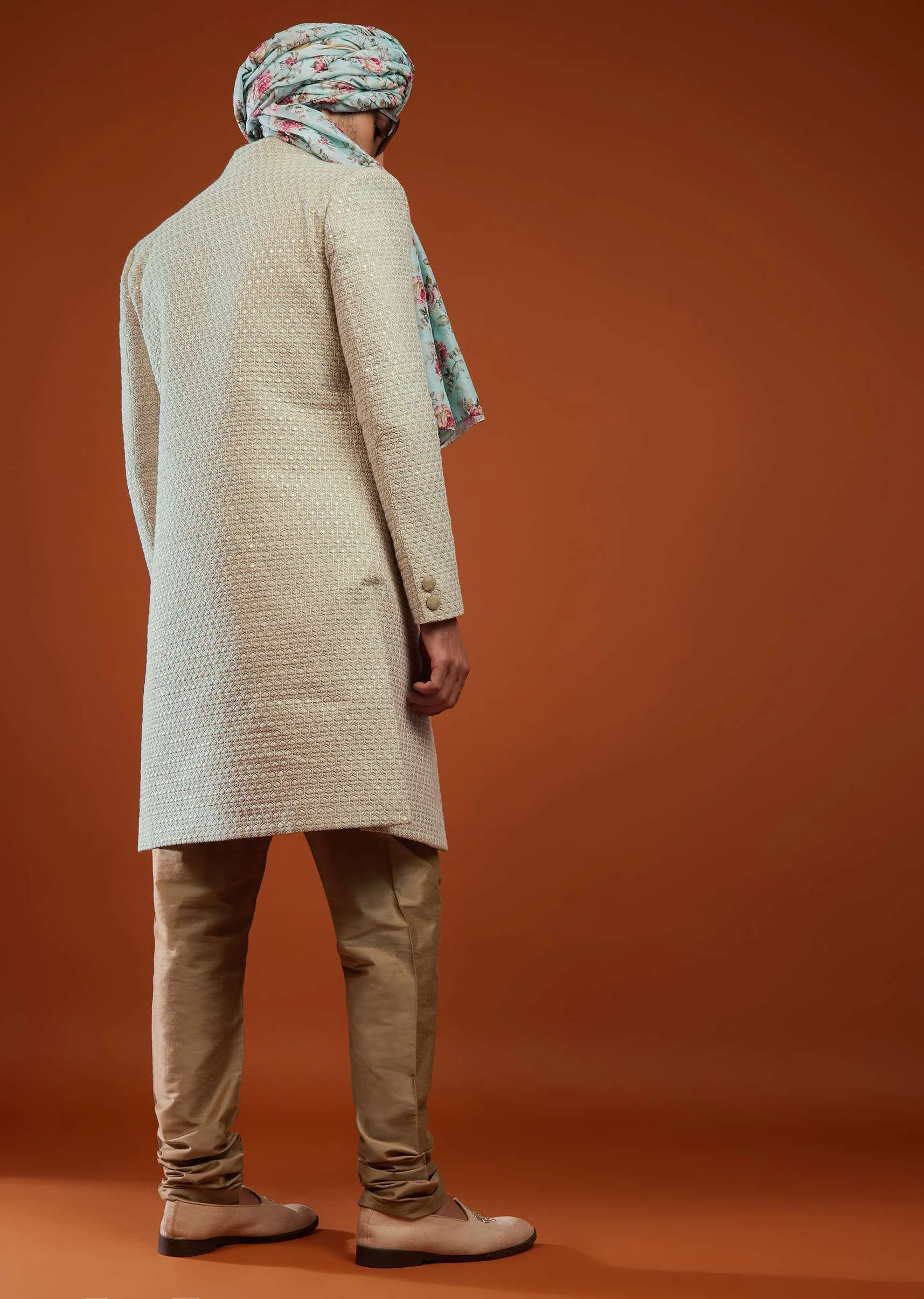 Moss Green Festive Sherwani With Embroidery