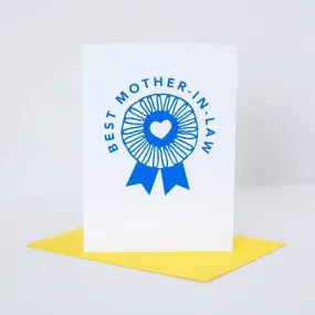 mother's day card, blue ribbon, best mother-in-law card